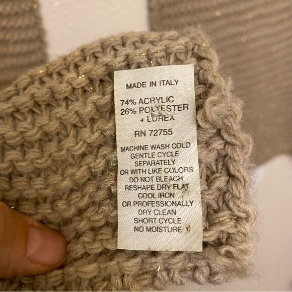 Tan beige gold sparkle thread made in Italy chunky knit scarf Shawl 10x88 - Picture 4 of 9